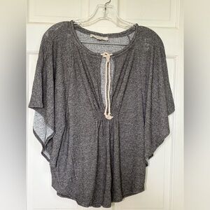 LOFT Gray Flutter Sleeve Blouse with Ruched Detail